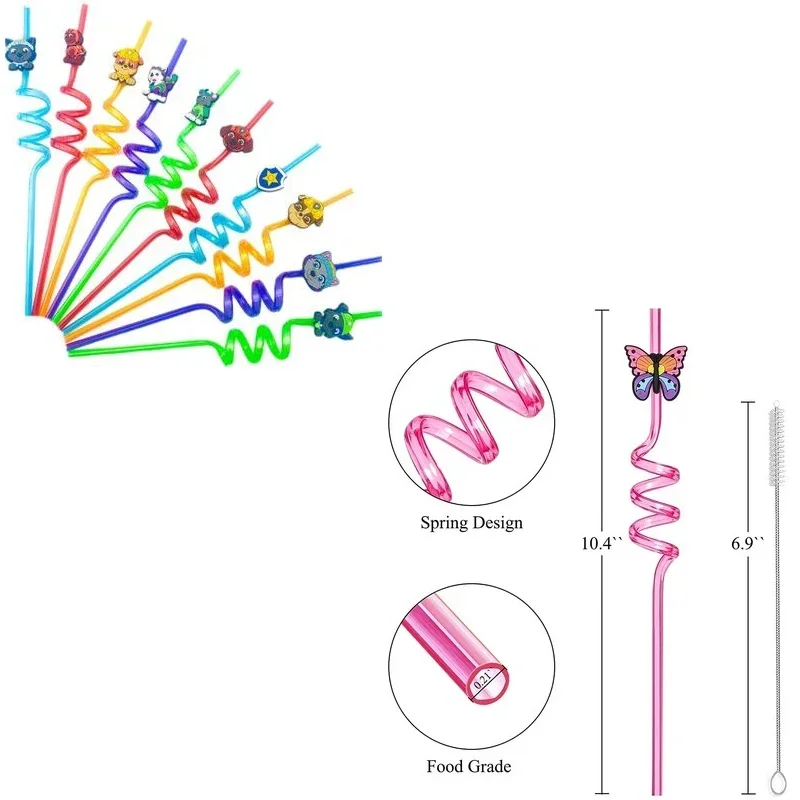 Paw Patrol Chase Skye Marshall Rubble słomki wielokrotnego użytku dzieci śliczne kolorowe słomki do picia zginana tuba do napojów akcesoria imprezowe