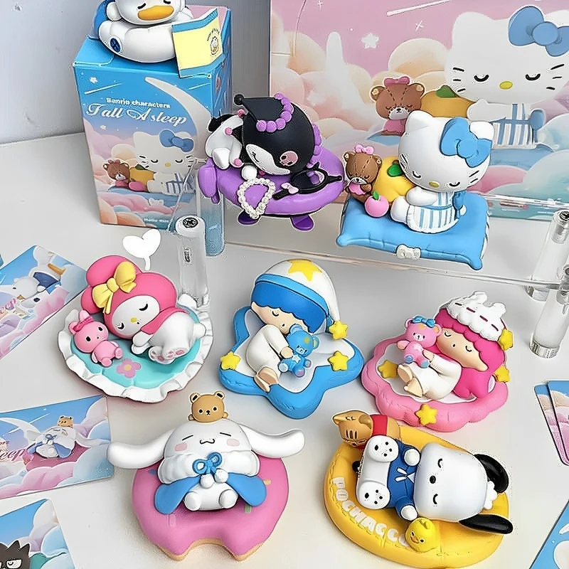 Blind Box Sanrio Hellokitty Mymelody Cinnamoroll Kuromi Enron Sleeping Anime Figure Kawaii Decor Caja Xmas Mystery Box Toy Gift