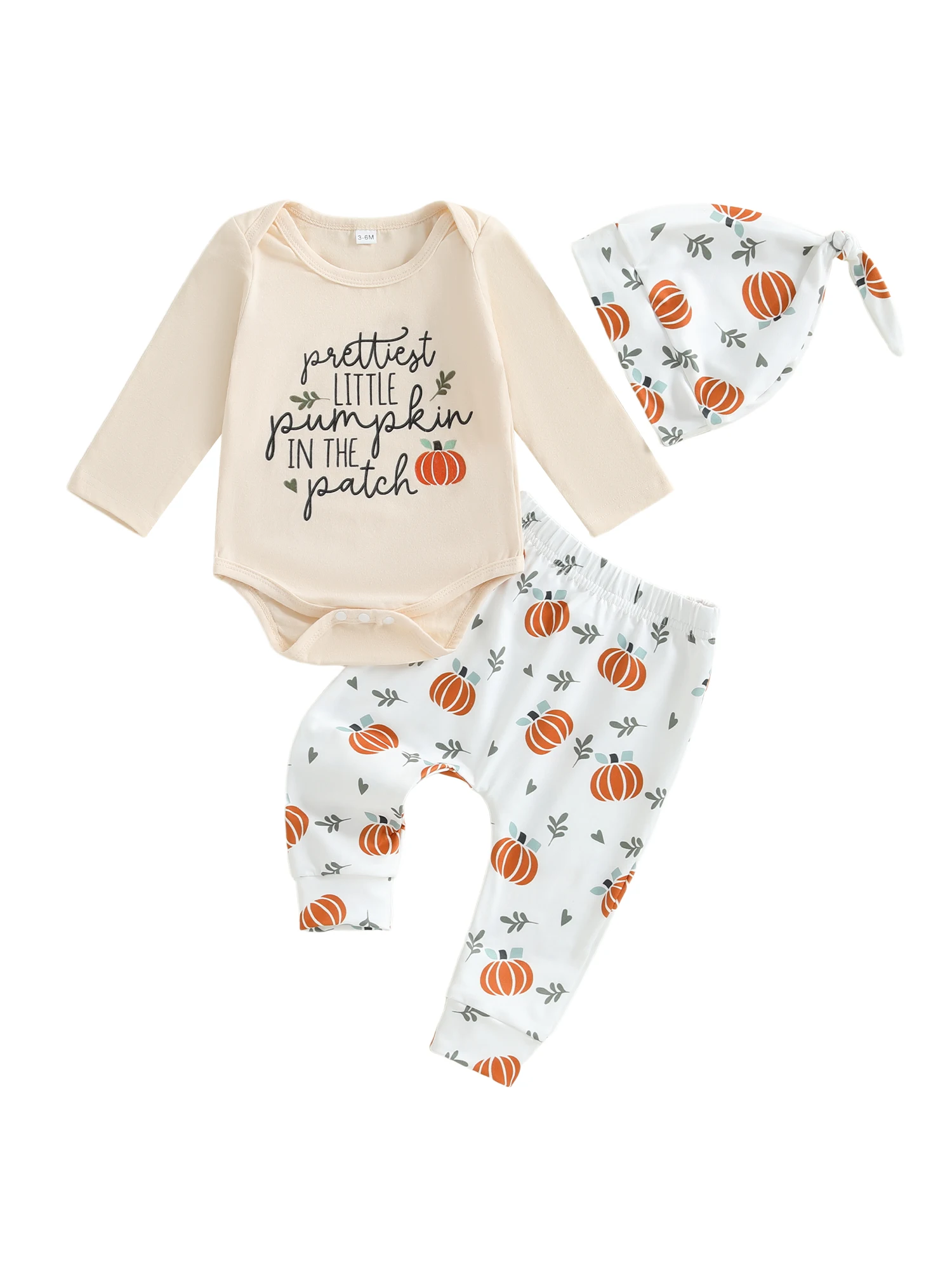 Leuke Halloween-kostuumset voor peuters met romper met spookprint, gestreepte broek en bijpassende muts voor babyjongen