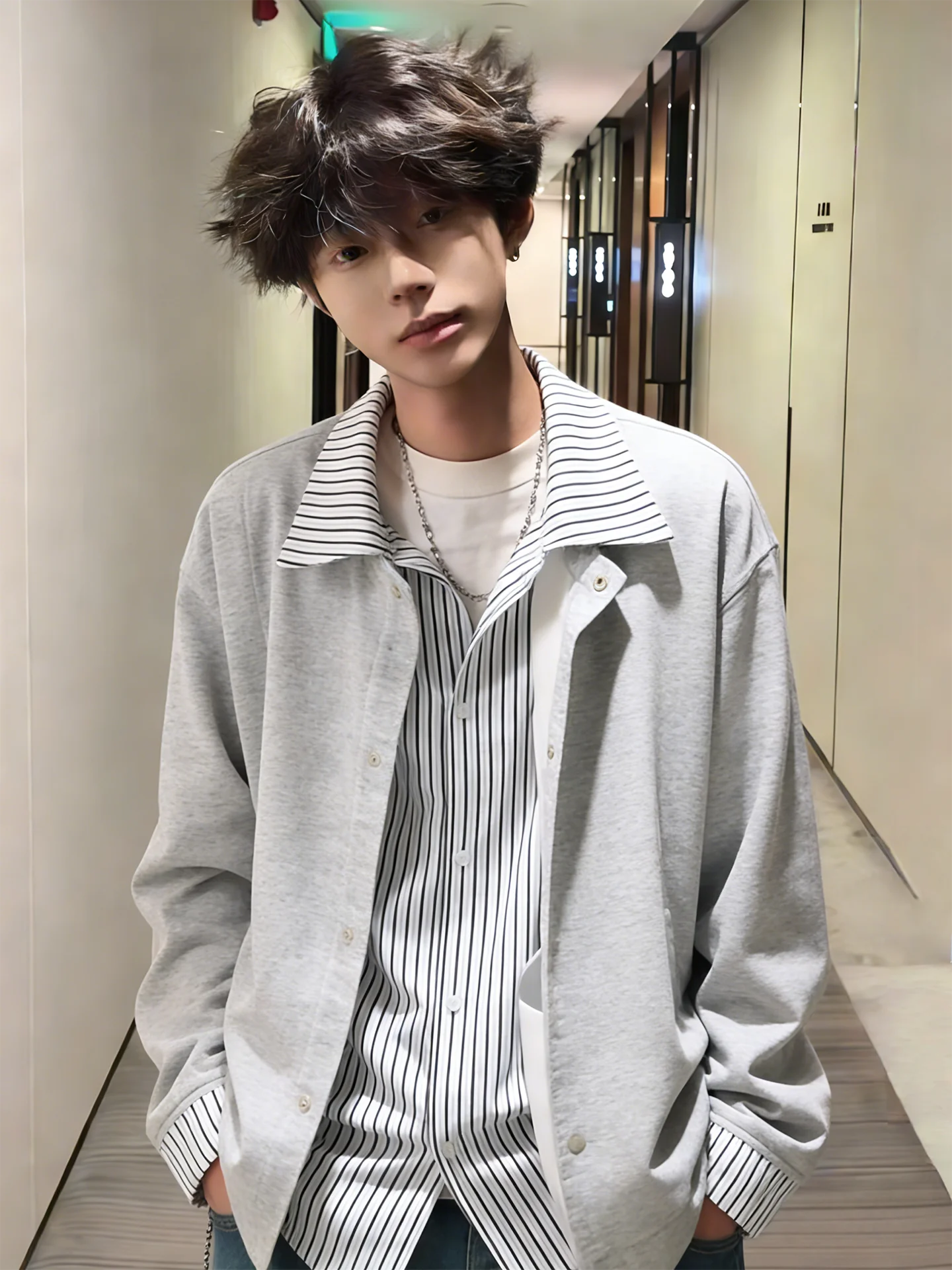 

Молодежная мужская толстовка-кардиган с эффектом двухслойности, весна 2026, дизайнерская, премиум-класса, многослойная, с капюшоном, длинный рукав, стандартный крой, теплая