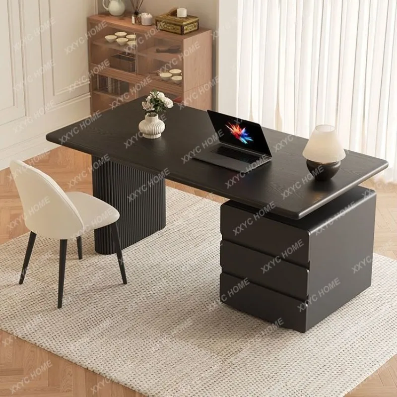 XXhot  Black solid wood desk simple modern light luxury medium and ancient style home desk writing table