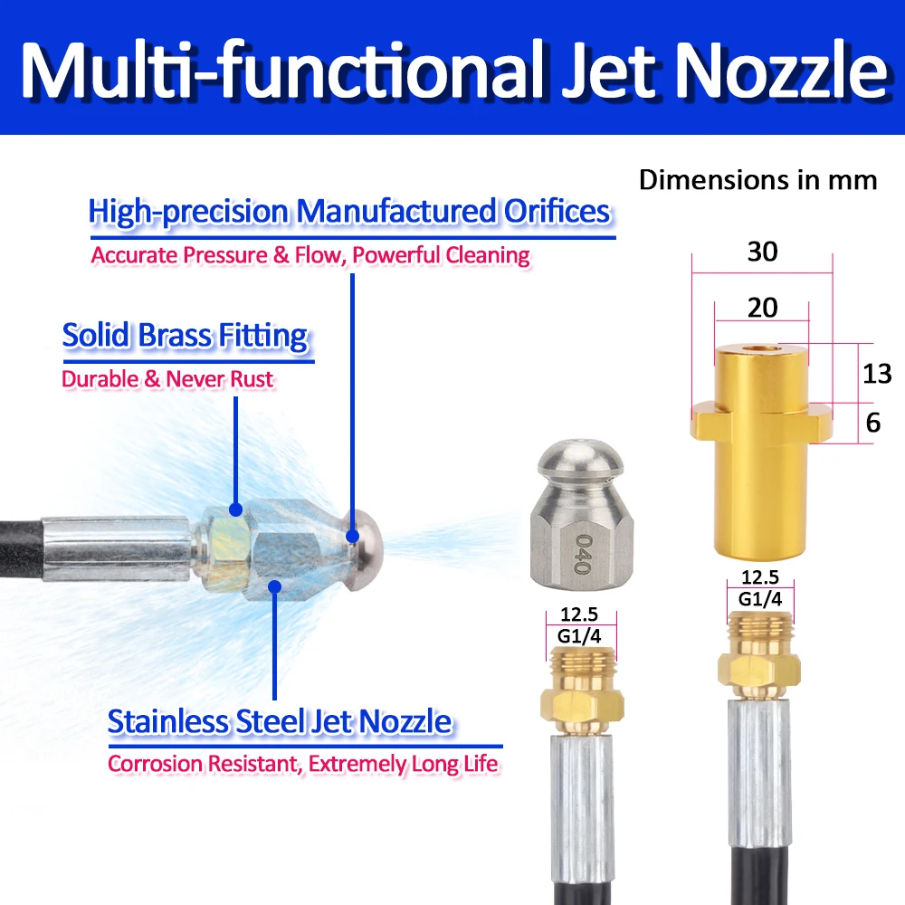 排水管用洗浄ホース,20m,双方向パイプ用ホース,高圧ジェット機,ケルヒャー用コードとノズル