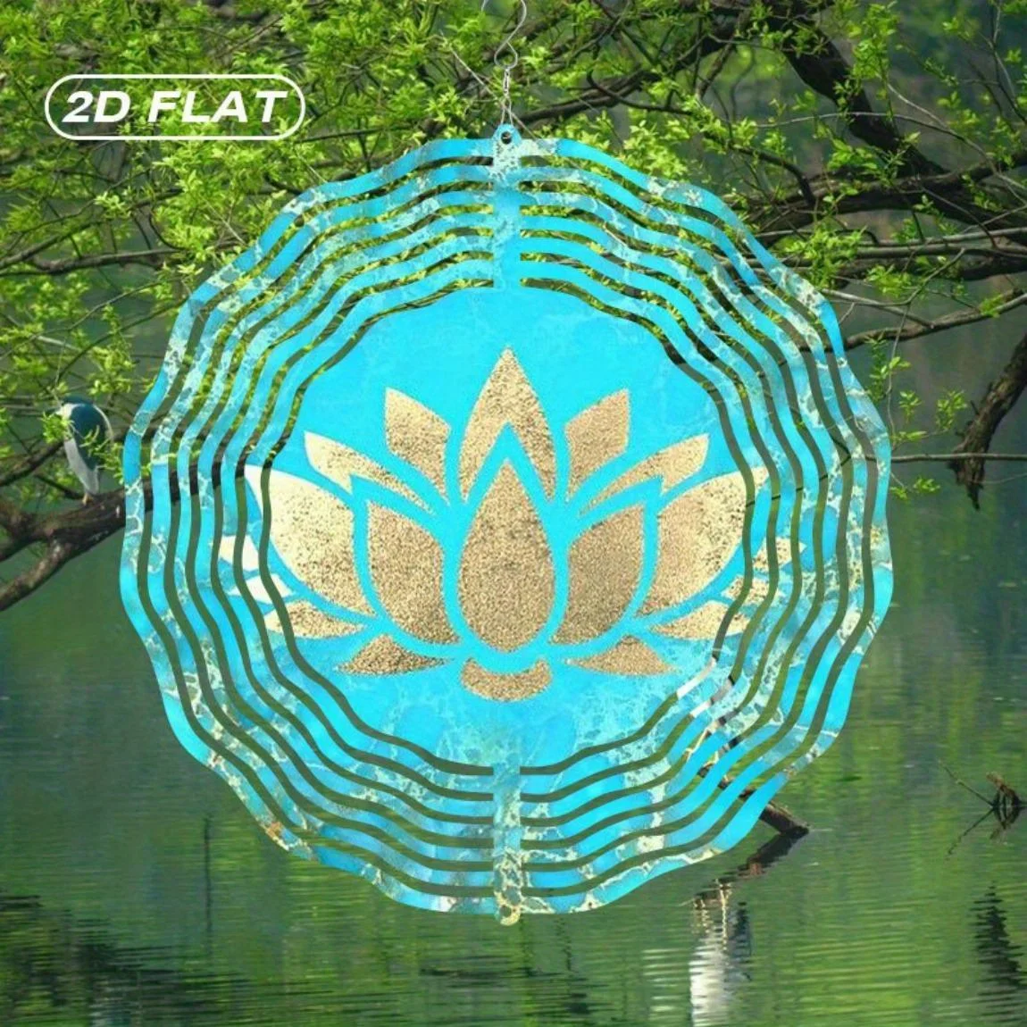 CIFBUY Metall-Windspiel Sonnenfänger Goldener Lotus Türkisfarbener Windspinner Wetterfest Rostfrei Garten-Terrassen-Dekoration Ornament Flach