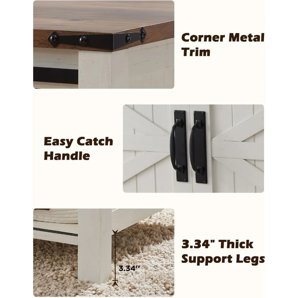 Farmhouse Style Lift-Top Coffee Table with Sliding Barn Door and Hidden Storage