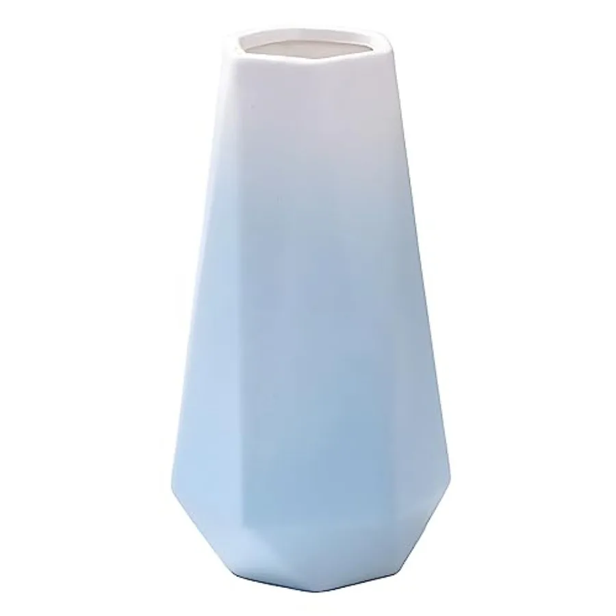 

7.6-Inch Gradient Geometric Ceramic Vase - Modern Minimalist Faceted Flower Vase - Decorative Matte Porcelain Vase for Pampas G