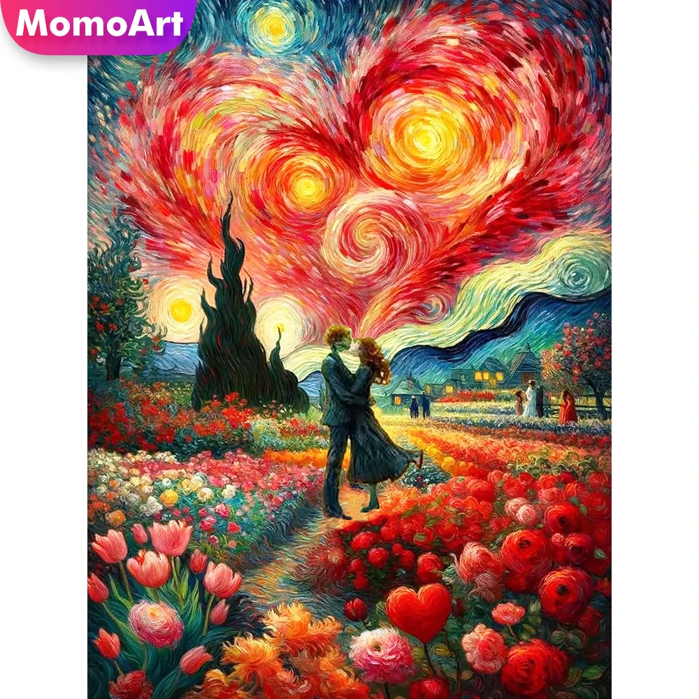 Momoart Diamant-Stickerei Paar-Charakter Kreuzstich-Set Malerei Herz Abstrakter Himmel DIY Diamant-Mosaik Handgemachtes Geschenk