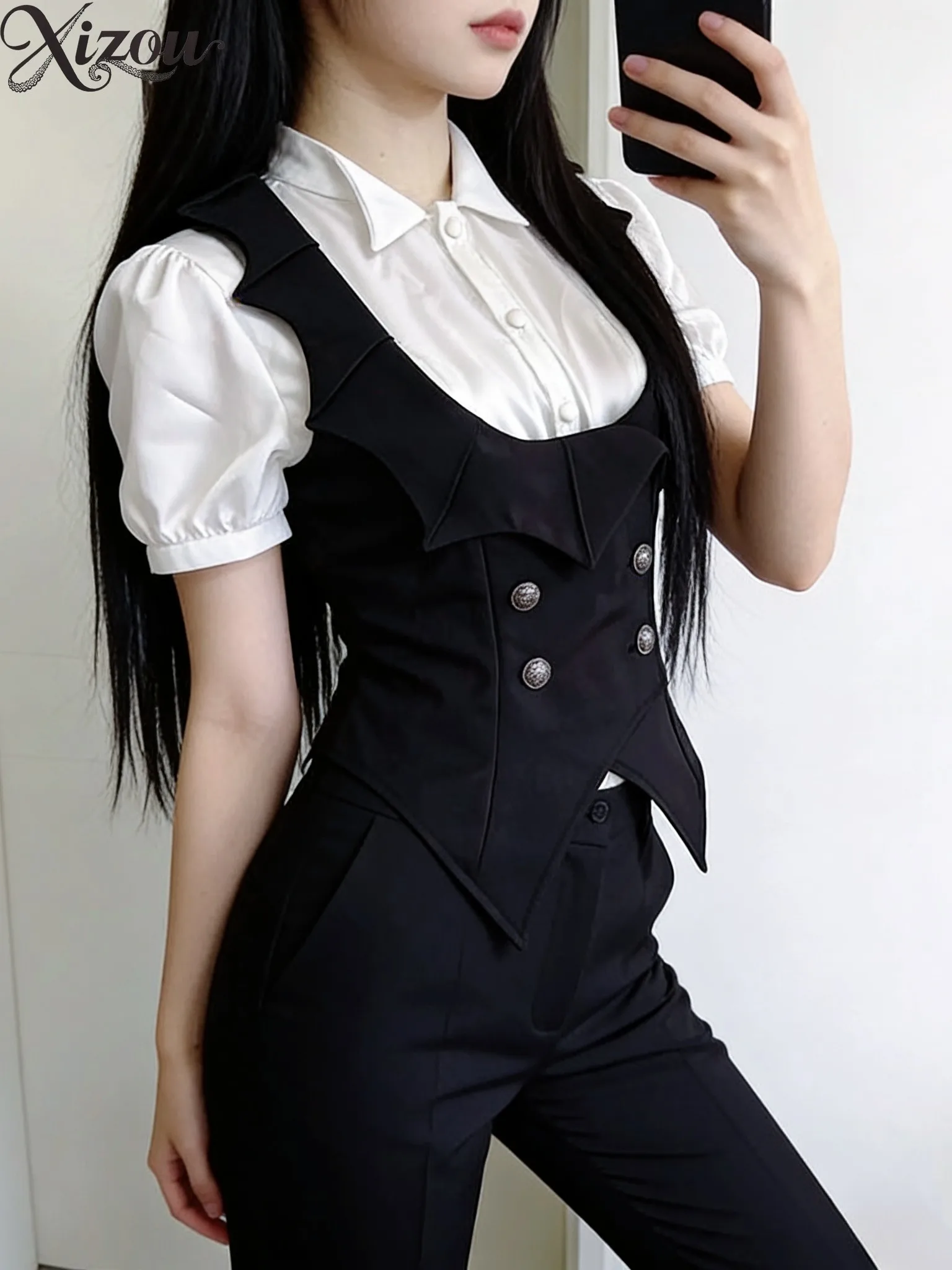 Prince Gothic Lolita Bat Collar Vest Retro Waist Slim Outerwear Ruffle Puff Sleeve Trailing Inner Cosplay Top 2026 Summer Jacket