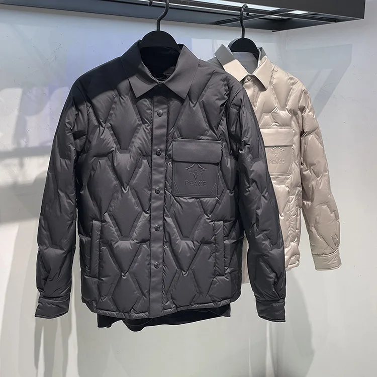

Легкий пуховик оригинального дизайна 2024 года, новая зимняя модель с воротником-стойкой, повседневная рабочая куртка для мужчин