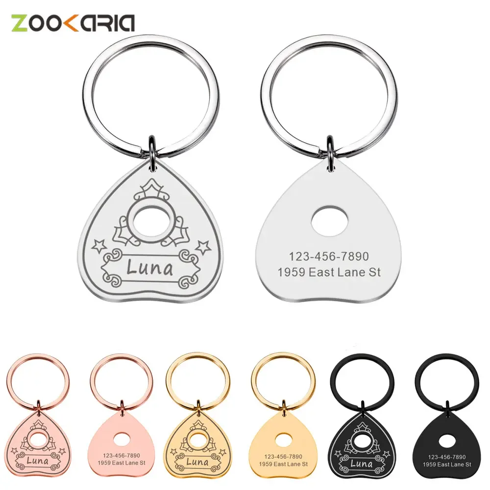 Customized Pet ID Tags Ouija Planchette Tag Name Plate Engraved Name Phone Number for Puppy Kitten Cat Collar Ouija Board Tag