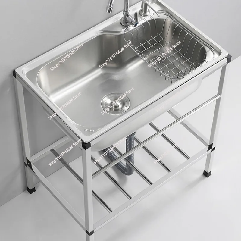 Thick Stainless Steel Kitchen Sinks with Bracket Multifunction Single Wash Basin Floor-standing Commercial Kitchen Washing Sinks