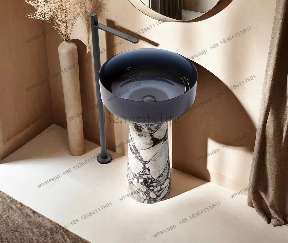 French retro purple burgundy marble transparent resin floor-to-ceiling face washing column basin