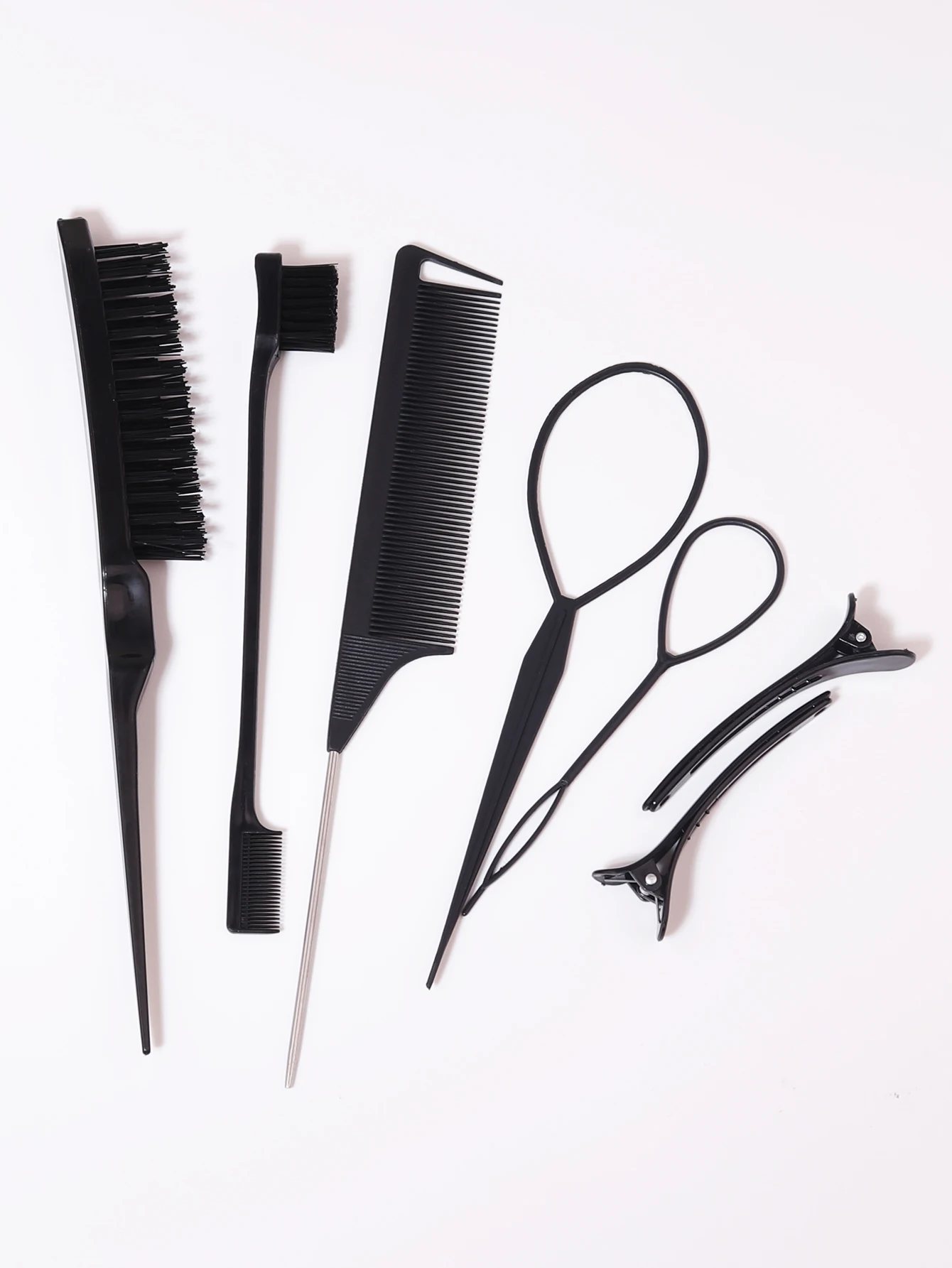 

7pcs pointed tail comb edge brush with hair clip weaving tool set for salon hair and household use Special for real hair wigs