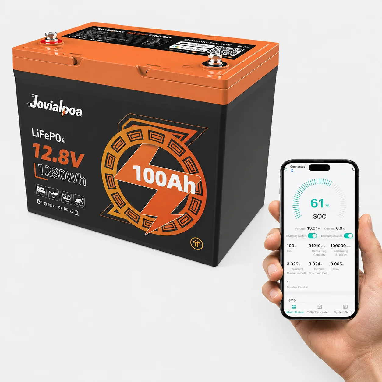 LTCP 12V 100Ah LiFePO4 Lithium Battery with Bluetooth & L-Shaped Socket Wrench, Max. 1280Wh Energy, Low Temperature Protection for RV, Vans, Trolling Motor, Off-Grid, Camping, 2-Year Warranty, UL 1973