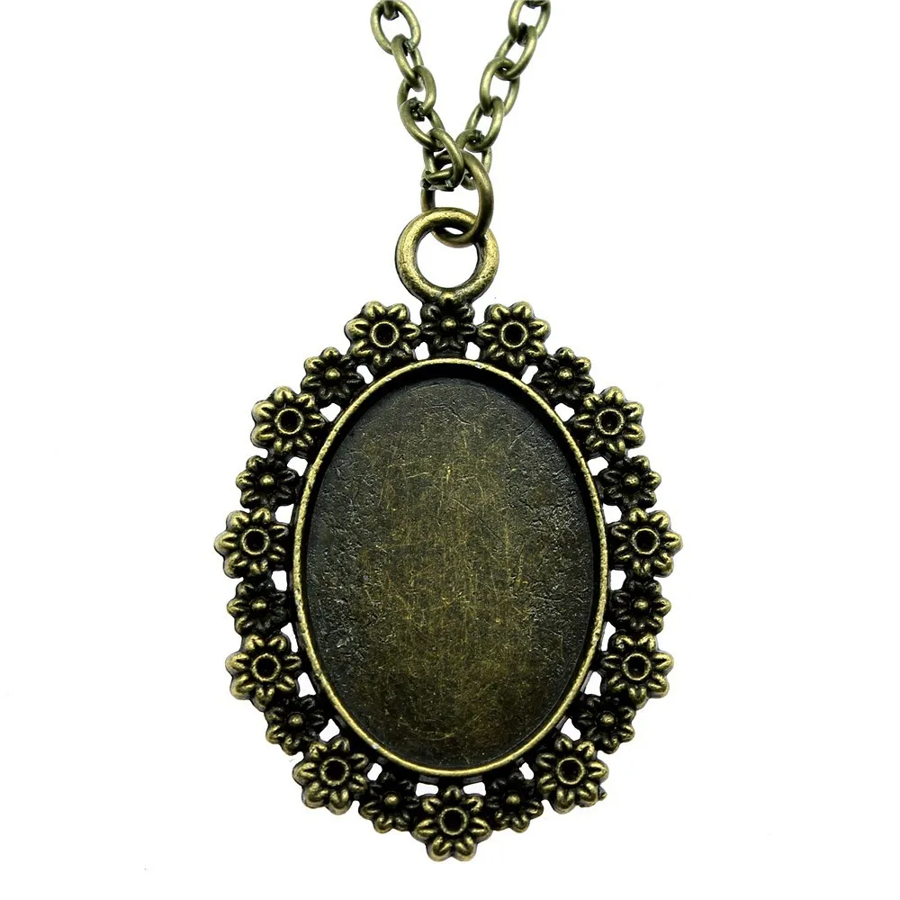 Antique Bronze Color 18x25mm Inner Size Oval Flower Style Settings Cabochons Bases Bezel Pendant Necklace Jewelry Accessories