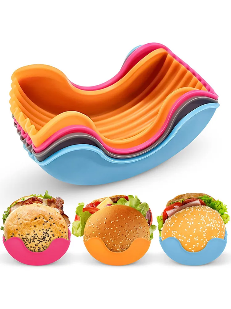 Retractable Hamburger Holders Anti drop Hamburger Holder Sandwich Burger Clip Rack Washable Silicone Hamburger Fixed Box Tray