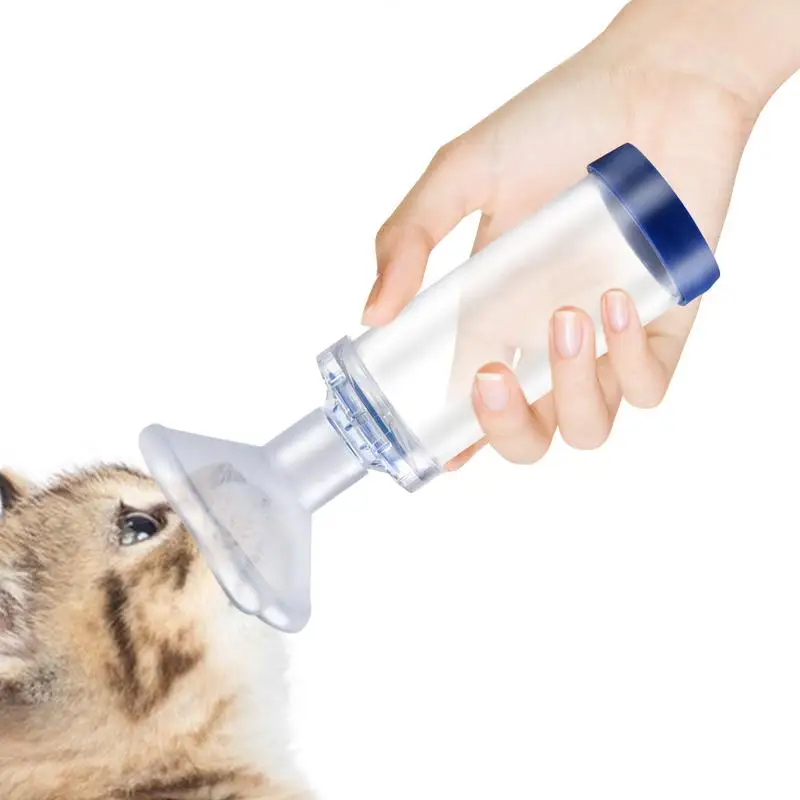 Pet Feline Cat Dog Aerosol Chamber Mask Tank Spacer Assist Inhalation Pump Nebulizer Manual Plastic Silicon Mask Animal Clinic