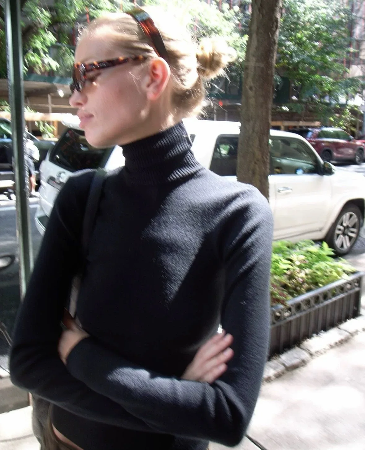 Frankies black turtleneck base sweater with skinny shoulders paired with hip culottes