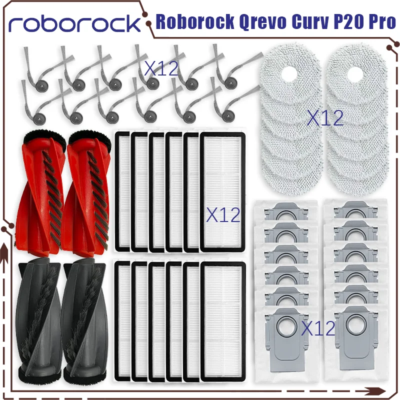 

Roborock Qrevo Curv / P20 Pro Vacuum Parts Main Roller Side Brush Hepa Filter Mop Cloth Dust Bag Accessories