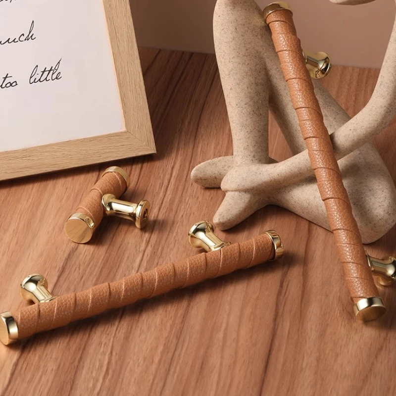 الحديثة الحد الأدنى درج جلدي يسحب الفاخرة مخيط يدويا مقابض للخزانة خزانة المنزل مقبض طويل مضمد الأبواب الملحقات