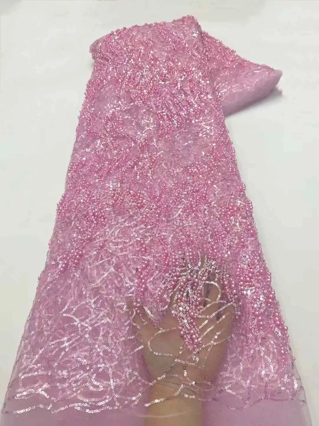 Tessuto africano del pizzo 2025 di alta qualità francese di lusso 3D fiore paillettes ricamo perline tessuto di pizzo tulle per il vestito da partito XZ95