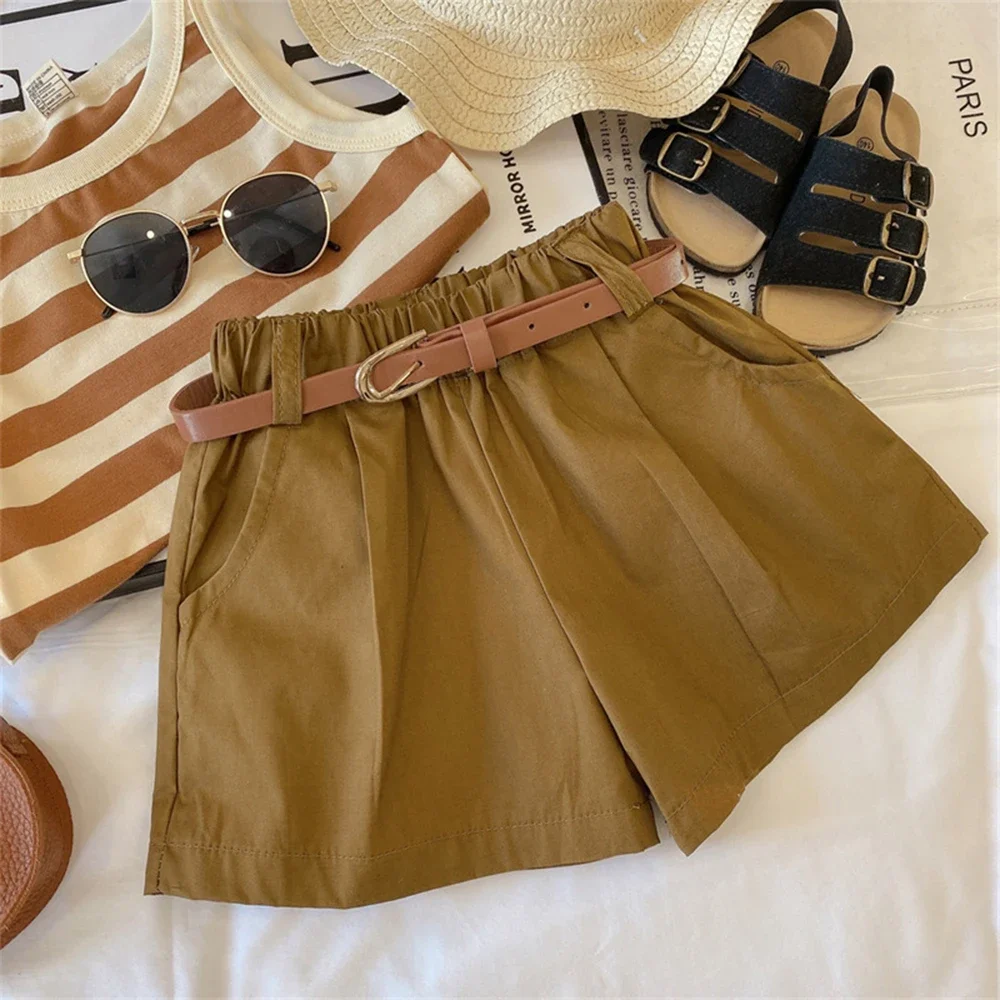 Bear Leader Girls Fashionable and Casual Set 2023 Summer Thin Children's Stripe Suspender Tank Top Shorts Two Piece Set Clothes