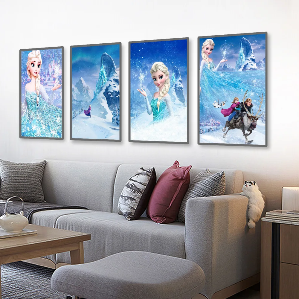 MINISO Disney Frozen Home Living Room Bedroom Art Posters Anna and Elsa Children\'s Room Wall Decoration Mural HD Canvas Painting