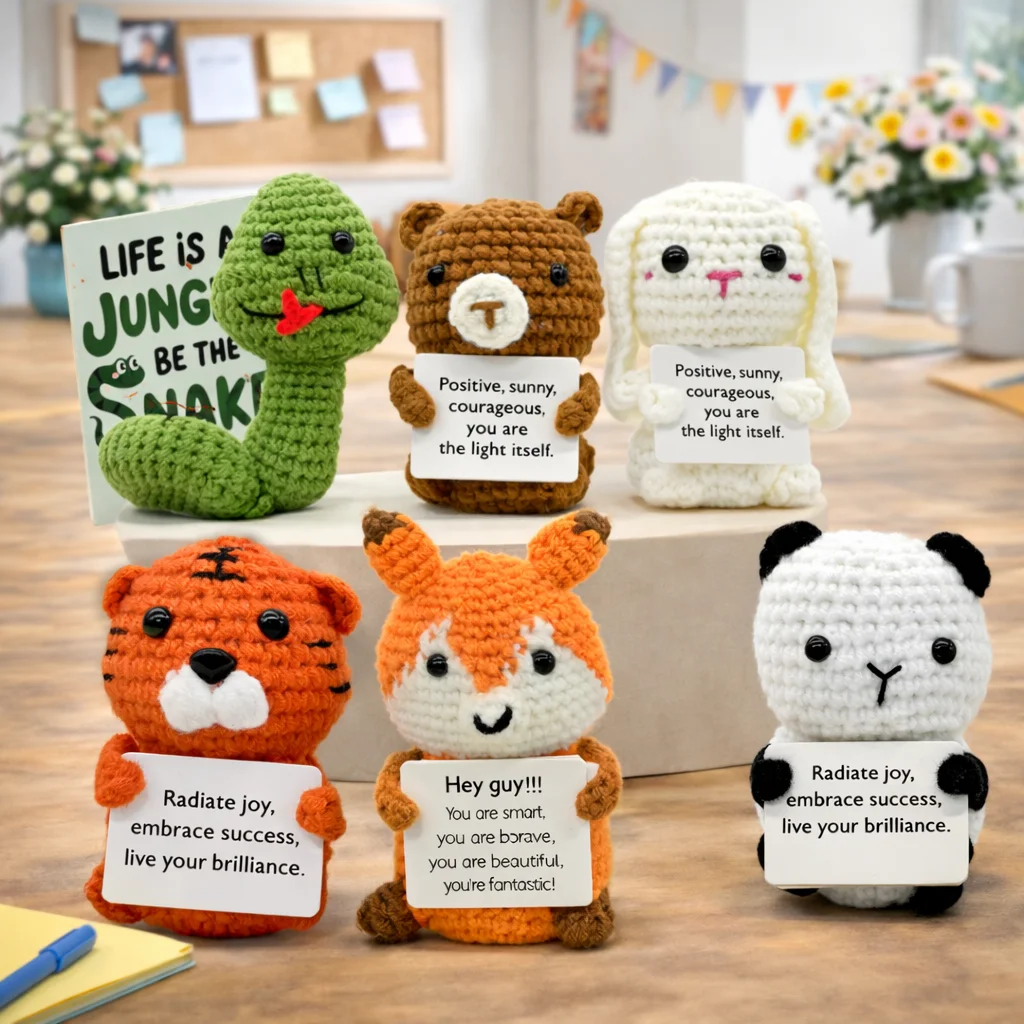 AnimalSeries-Positive Energy WildAnimals Crochet Doll Handmade Knitted Decor Ornament Encouragement Card Mini Desk Decor Gift