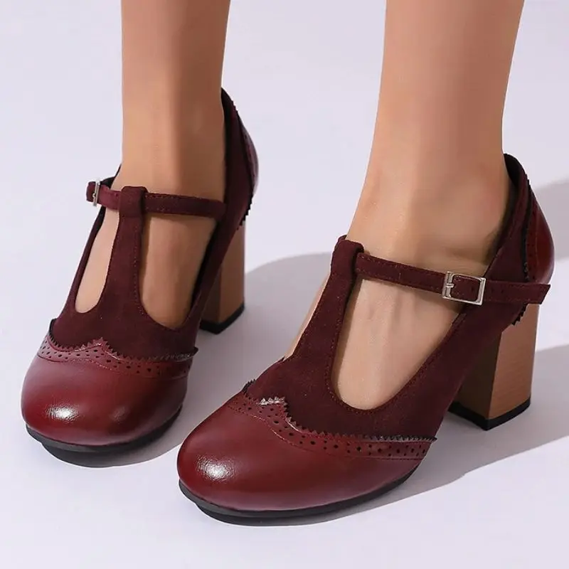 

Women's High Heels Pumps Loafers Shoe Big Size 50 Square toe T-strap Green Black Block Heeled Dress Office Shoes Ladies 2026 New