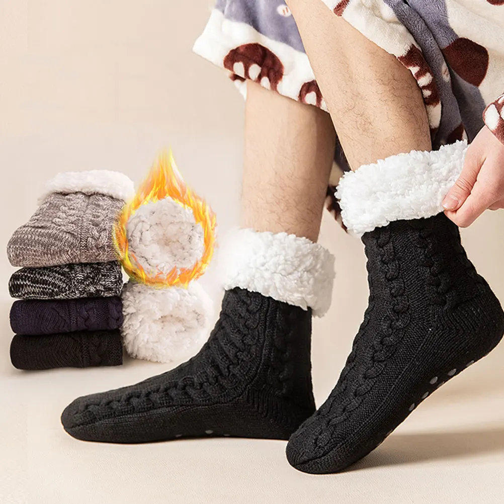 

2pcs Christmas Socks Warm Lined Velvet Slippers Girls Black Acrylic Cartoon Thermal Slipper Socks For Girl Winter Gifts