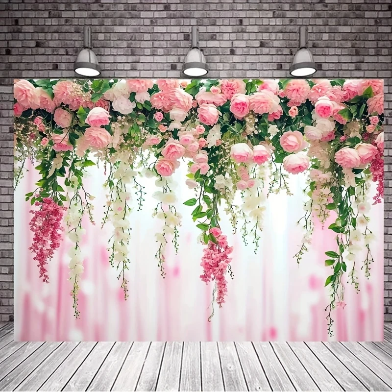 Pink curtain floral photo background Wedding bride background Great birthday studio party props