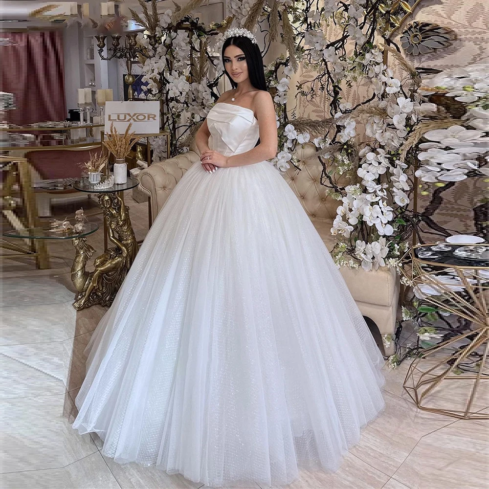 Gorgeous Women's Wedding Dresses A-line Princess Prom Sparkling Bridal Gowns Formal Beach Party Sexy Off the Shoulder Sleeveless