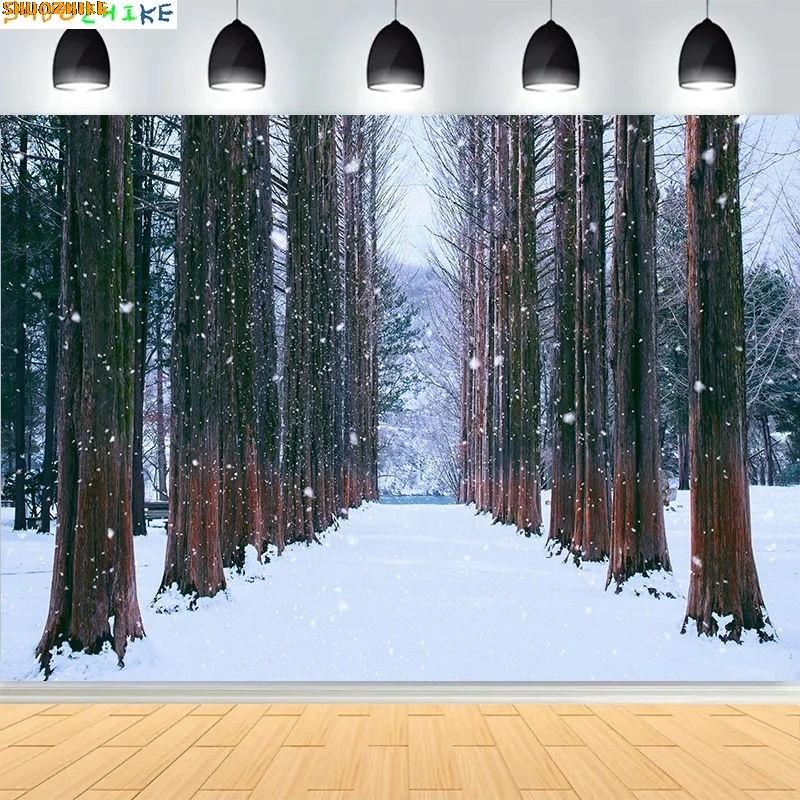 

Winter Night Snowflake Aurora Photography Backdrops Starry Sky Moon Tree Pine Forest Christmas Day Photo Studio Background JY-02