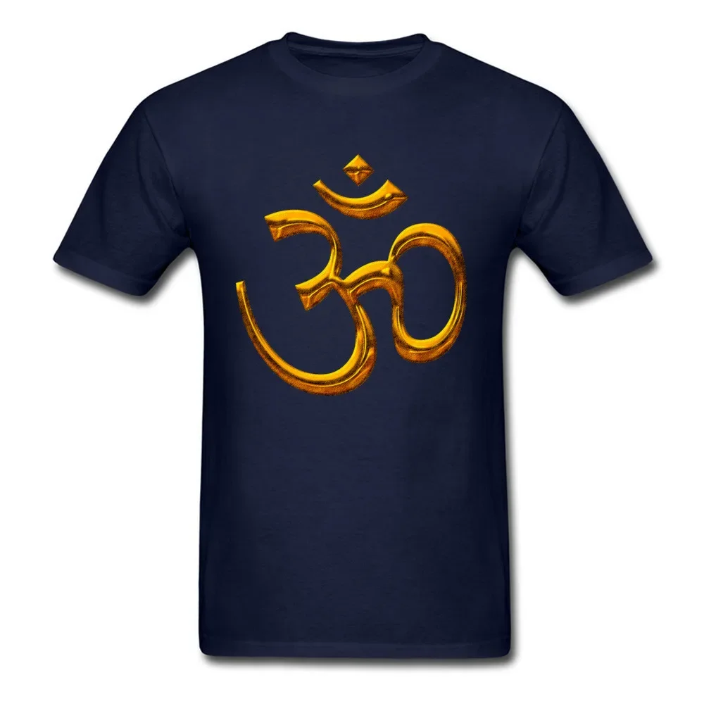 Buddhism Hindu Religion Golden Om Print T-Shirt 100% Cotton O-Neck Short Sleeve Summer Casual Mens T-shirt Streetwear
