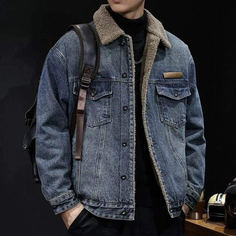 

Осенне-зимняя модная американская ретро плюс бархатная толстая теплая ковбойская куртка мужская свободная спортивная куртка высокого качества