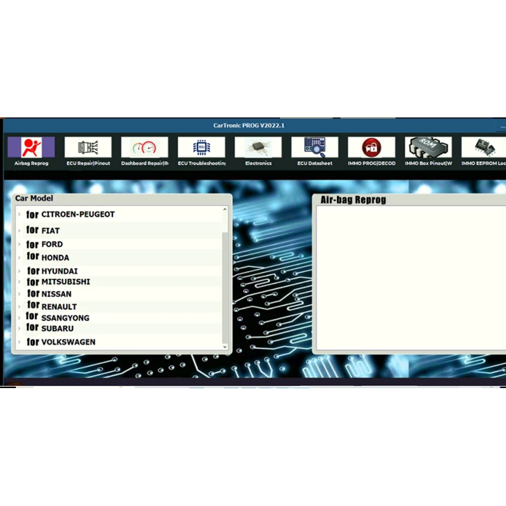 Picture 3: CarTronic PROG V2022 Software For ECU PINOUT DASHBOARD REPAIR RESET IMMO Programming Reset Software Repair Solutions Tools
