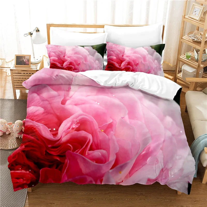 

100% Quality Ropa De Cama Pink Rose Valentine's Day Gift Bedroom Bedding Set DuvetCover Pillow Cases Double Size Bedclothes Set