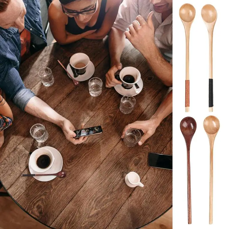 Long Wooden Spoon Soup scoop mall Teaspoon Drink Stirrer Tableware Chef Tasting Spoons household supplies kitchen accessories