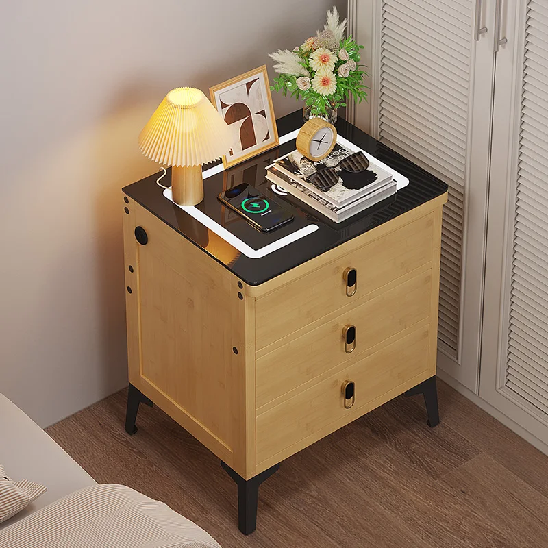 Solid wood bedside table, bedroom home modern simple smart bedside small storage cabinet 2023 new small side table