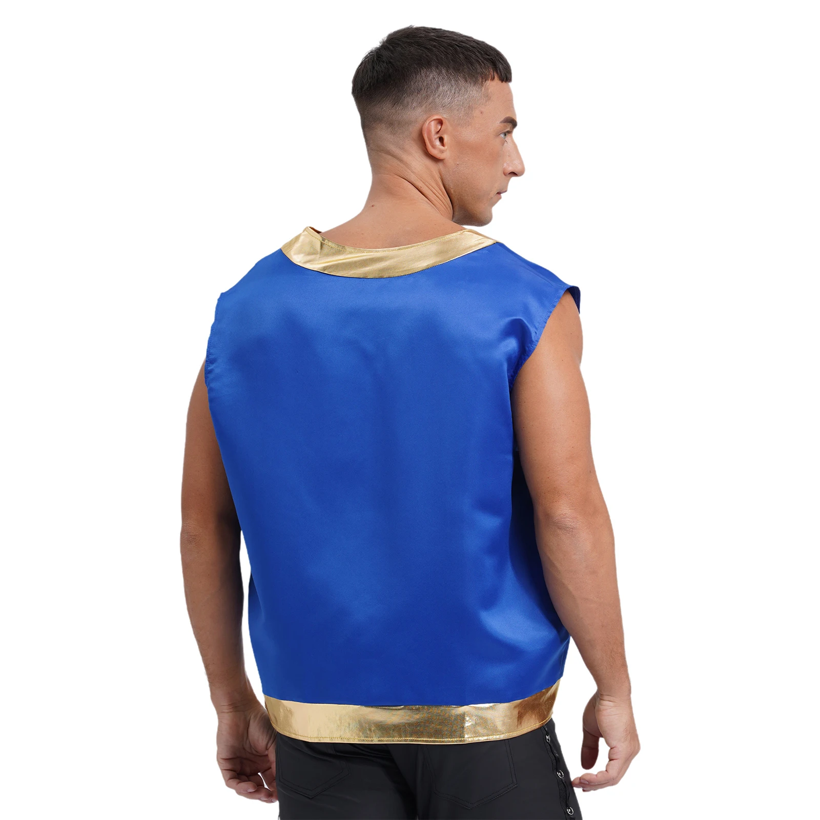 Mens Toad Vest Costumes Open Front Metallic Shiny Trim Contrast Waistcoat Cartoon Captain Cosplay for Halloween Dress-up Party