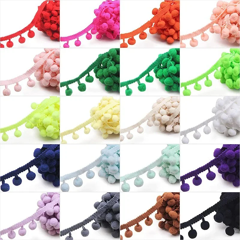 20Yards Pom Pom Lace Trim Ball Ribbon Pompom Fringe Trim Ribbon Sewing Lace Kintted Fabric Handmade Lace DIY Craft Accessories