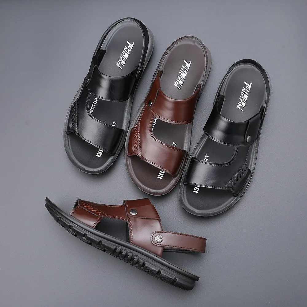 size 38-47 summer beach sandals for man black brown designer leather gladiator sandals for man slides