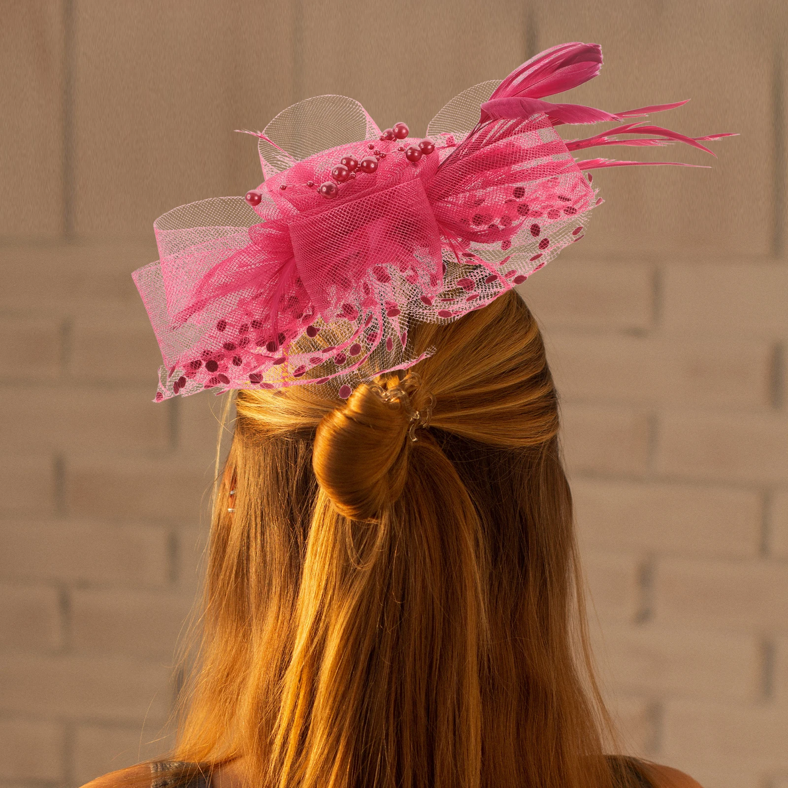 

Red Flower Fascinator Mesh Ribbon Headpiece Elegant Plume Party Wedding Bridal Accessories Red Fascinators for Women