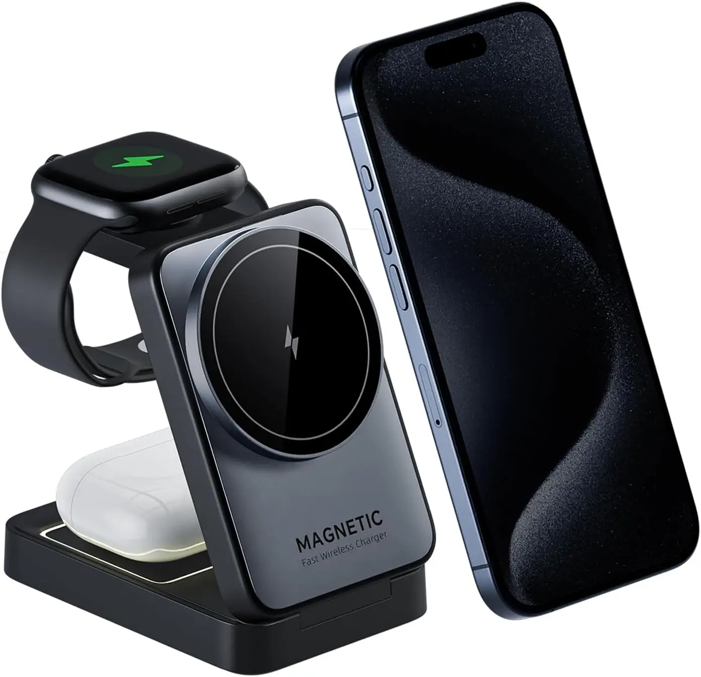 

Foldable 3 In 1 Magnetic Wireless Charger Stand For Magsafe iPhone 16 15 14 13 12 Apple Watch 2-8 SE Airpods Pro Fast Charging
