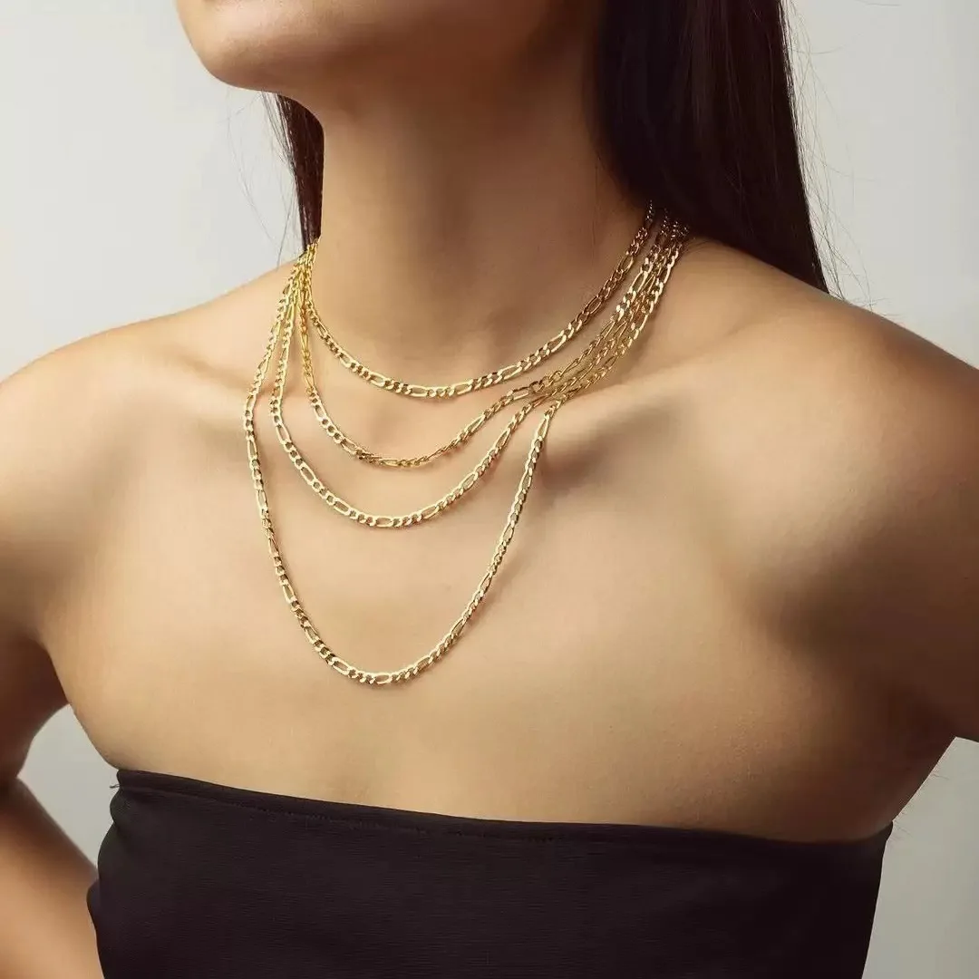 

Luxury 24K 9999 Pure Gold real gold Figaro Necklace 3:1 Cuban Chain Men's and Women's Necklace