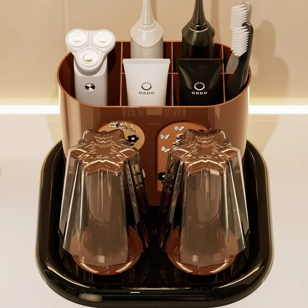Retro Toothbrush And Toothpaste Holder Classical No-Slip Base Toothbrush Rack Durable Easy-Clean Mouthwash Cup Holder