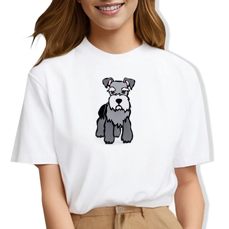 Fashion Miniature Schnauzer Dog Graphic T Shirts Harajuku Streetwear Short Sleeve Clothing Women's Tops