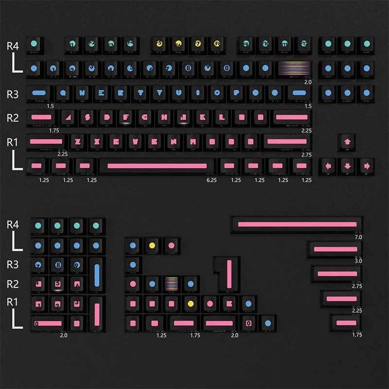 Keycap transparente do teclado PBT, teclas gravadas laterais, sublimação quente para o interruptor MX, ASA, 7U, 3U, 2.75 u, 2.25u, 1.75u, 130 chaves