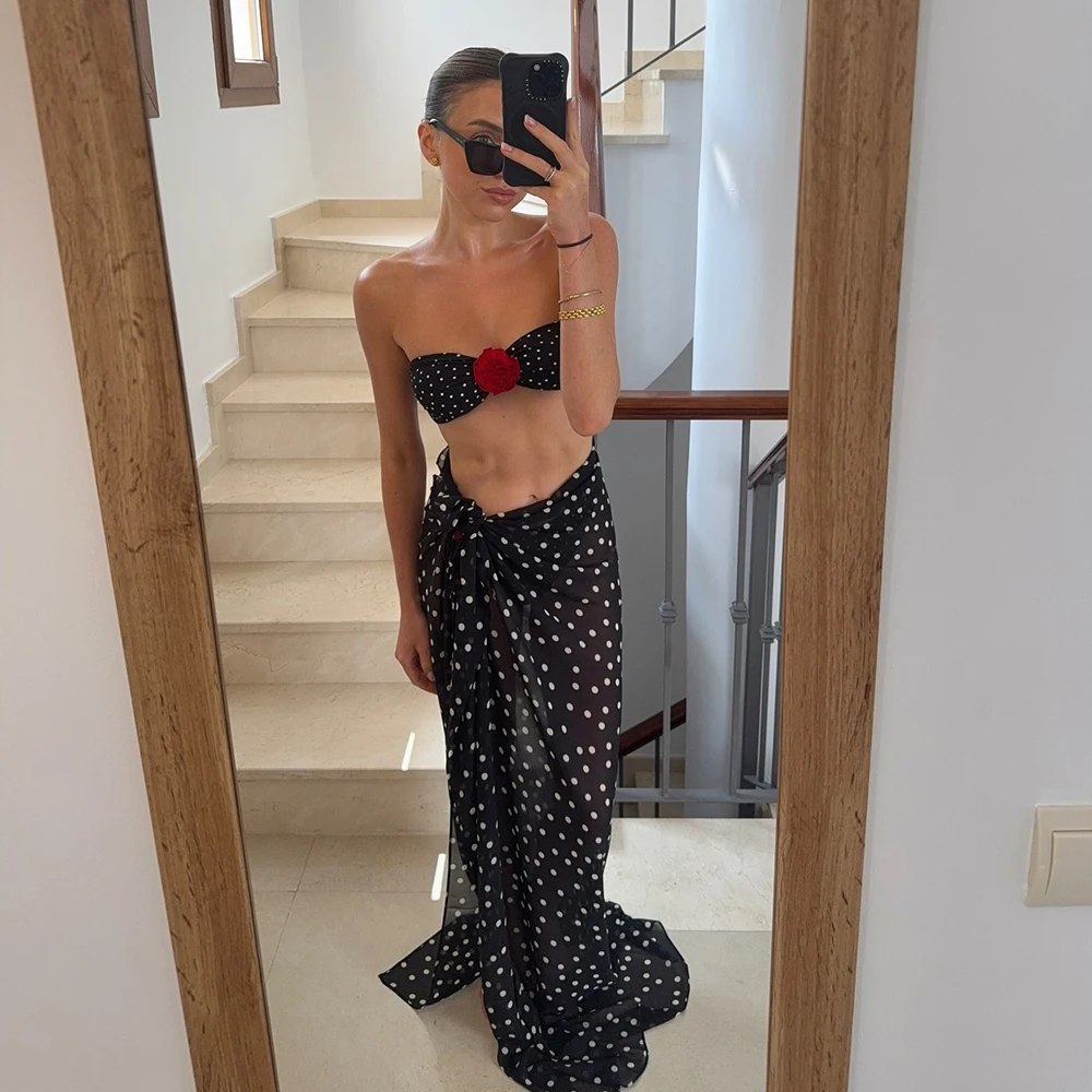 

Dot 3 Pieces Bikini 2025 Sexy Print Women Swimsuit Swimwear Female Mesh Skirt Bikini Set Beachwear Bathing Suit Swimming Suit