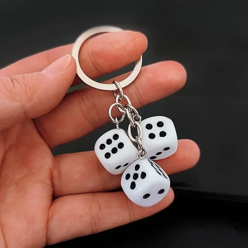 1 Pcs Funny Acrylic 3D Dice Keychains Cool Punk Key Holder Tassel Women Men Jewelry Personality Fun Keyrings for Good Luck B-23