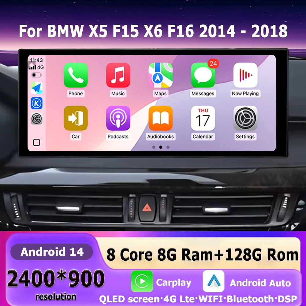أندرويد 14 نظام تحديد المواقع والملاحة واي فاي BT Carplay السيارات راديو السيارة مشغل وسائط متعددة لسيارات BMW X5 F15 X6 F16 2014 - 2018 نظام NBT/EVO DSP